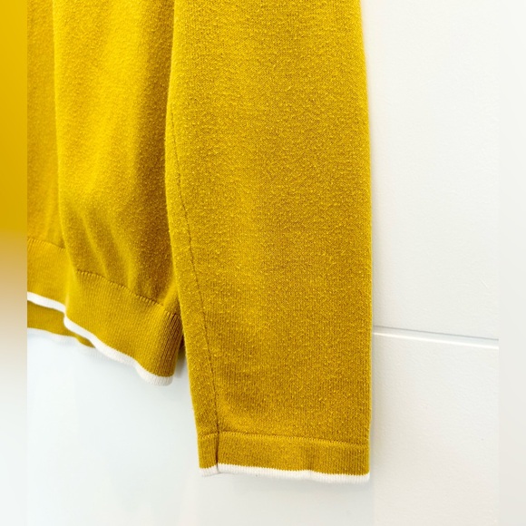 Boden Yellow with White Trim Cotton Blend V-Neck Long Sleeve Sweater Size Small - Picture 3 of 11